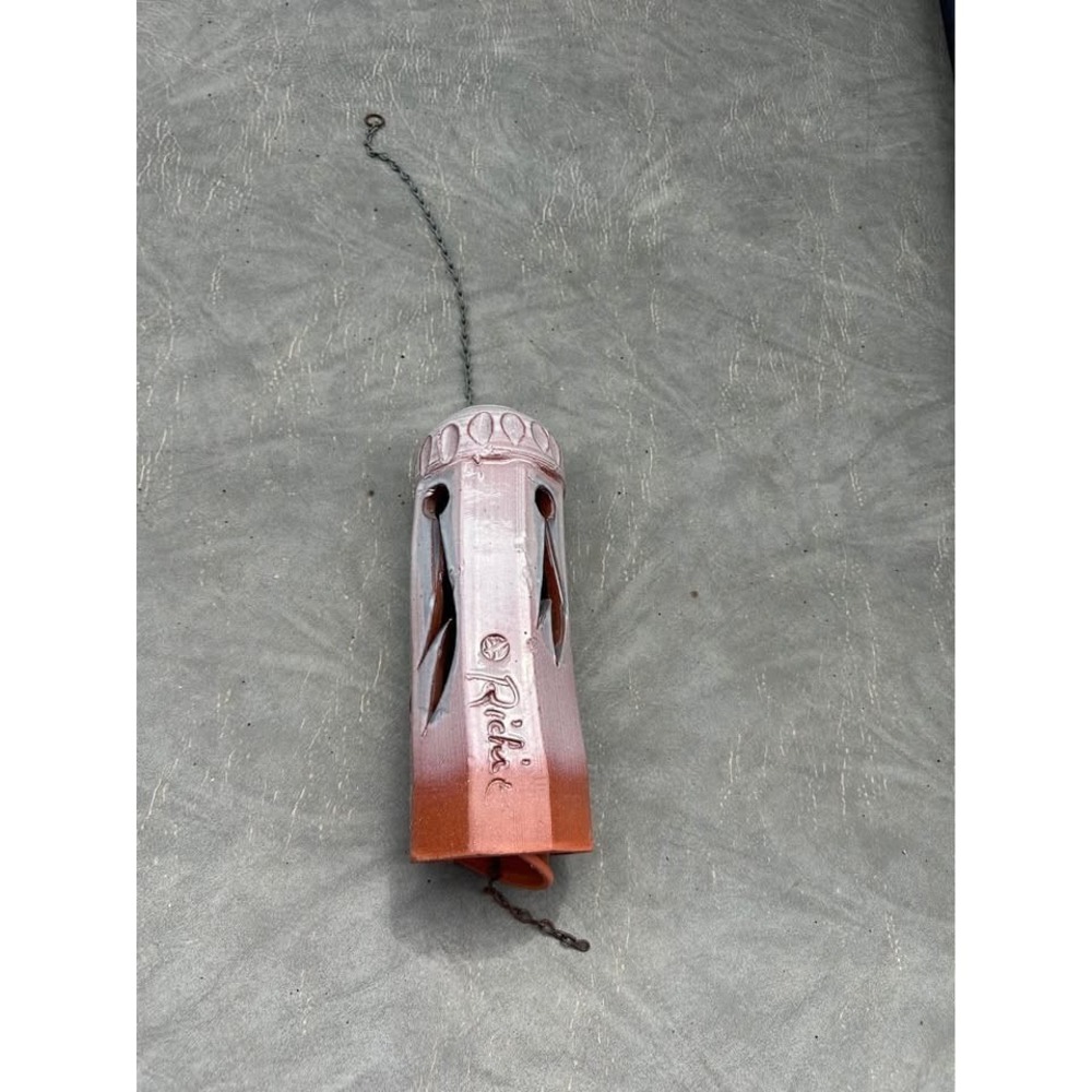 Handmade Ceramic Windchime Pink and Rust Ombre Gently Used Natural Petina